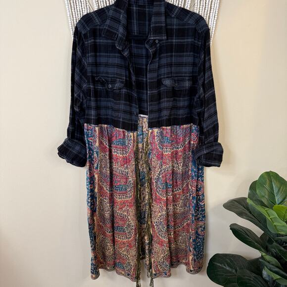 Upcycled Navy/Pink Flannel Pashmina Duster S-XL - Picture 2 of 3